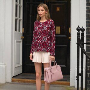 Croft & Barrow Long Sleeve Tee Red Print Women’s Small